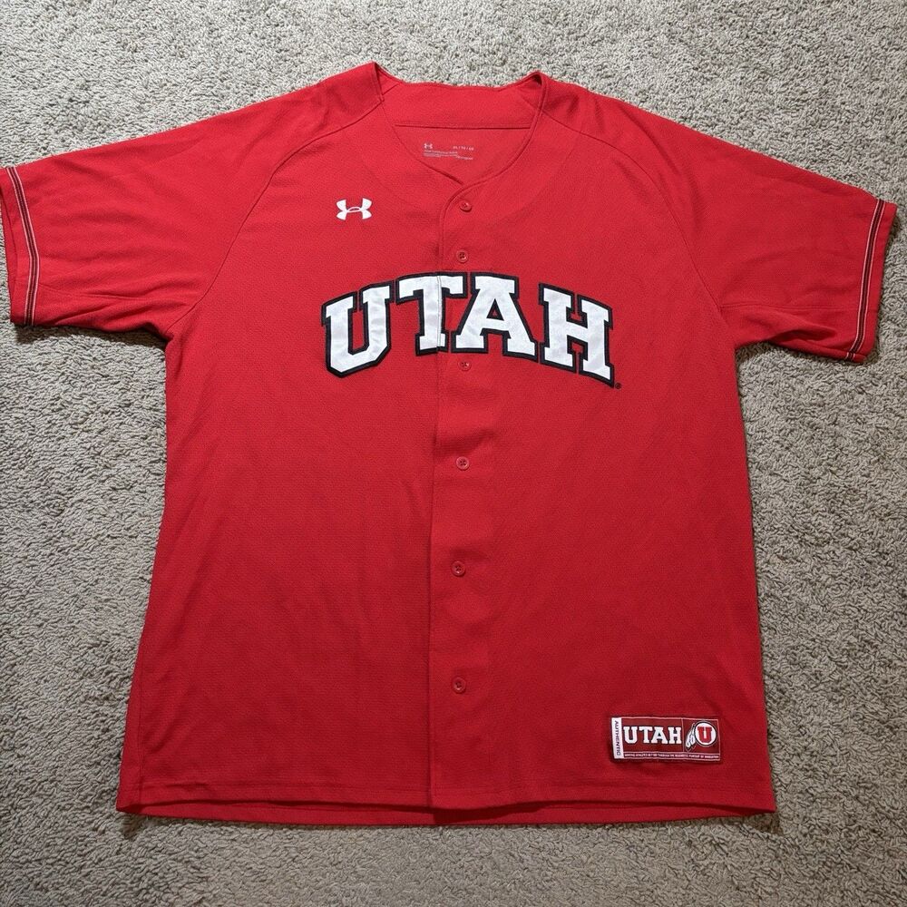 Utah Utes Under Armour Baseball Jersey Mens XL Red NCAA Authentic HeatGear